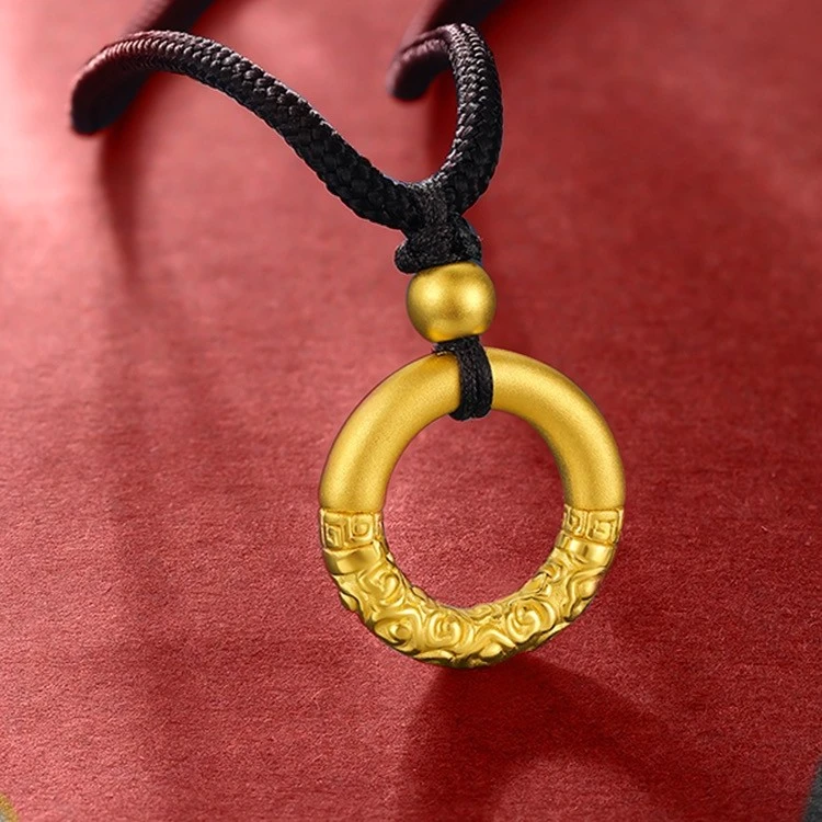 合金项链 如意平安扣坠链同心圆编织金箍圈黑绳项链X-244