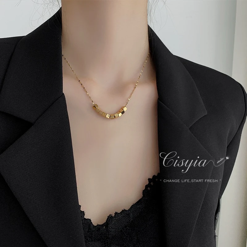 项链 八方来财小众锁骨链百搭个性几何小方块高级感坠链X-227