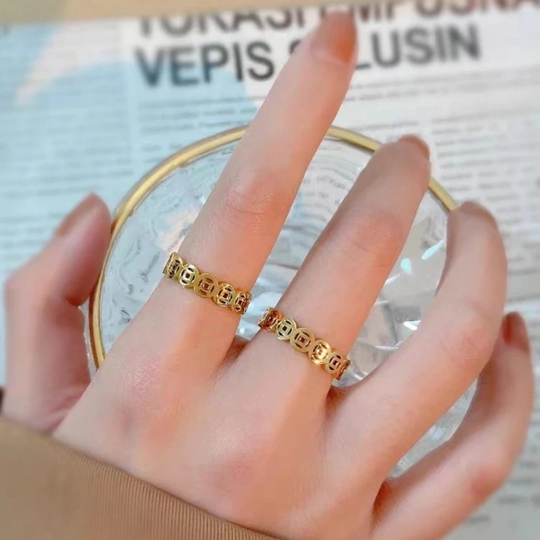 钛钢戒指 复古铜币高级感镂空钱多多戒指Z-3