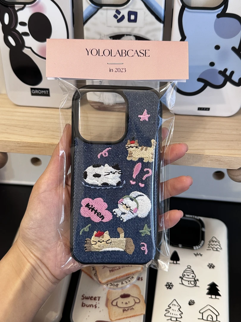 可爱牛仔布小猫咪适用iPhone15promax苹果14手机壳13卡通12女款硬