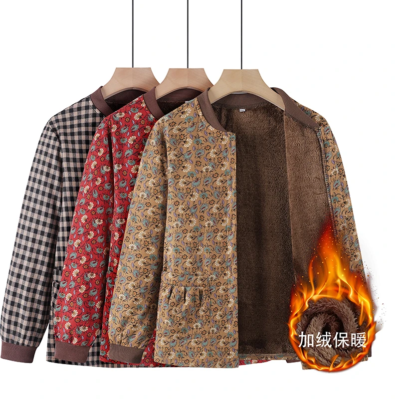 【熊夫人】春装新款加绒妈妈外套加厚秋冬保暖洋气外穿休闲夹克衫
