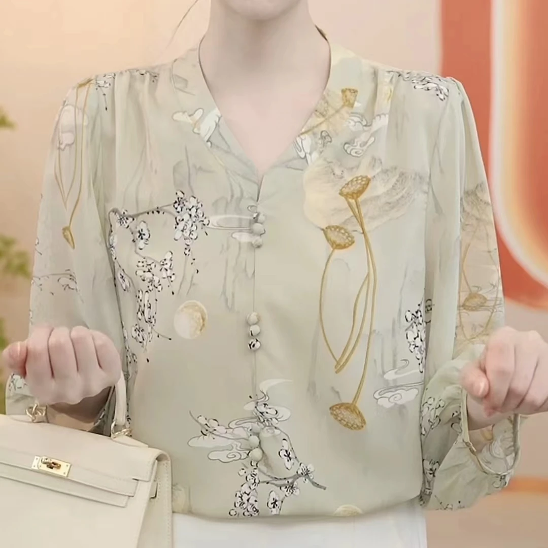 中国风妈妈衬衫气质时尚印花七分袖夏季薄款洋气年轻遮肉百搭小衫