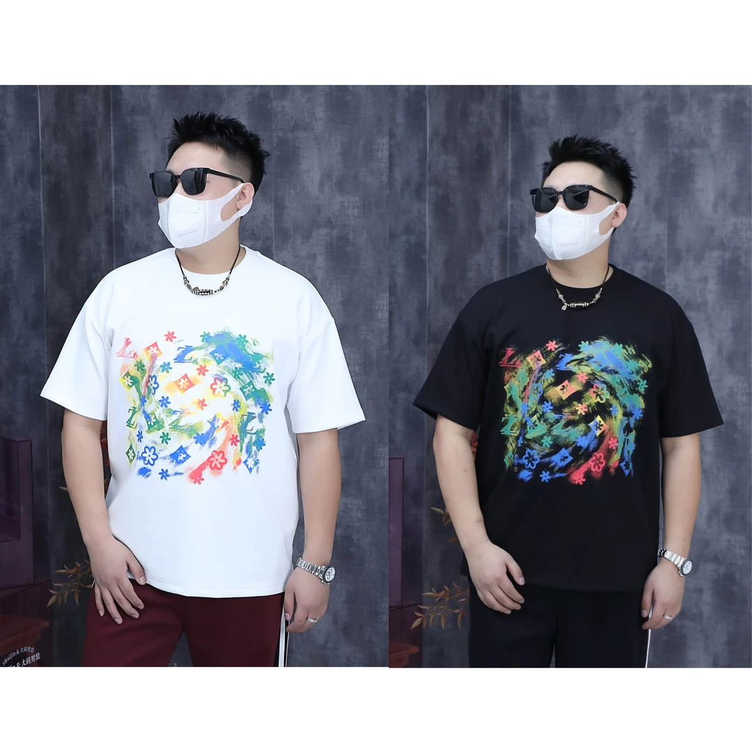 大码男装200-300斤】加厚短袖秋冬打底胖子专属扎染彩绘89037#