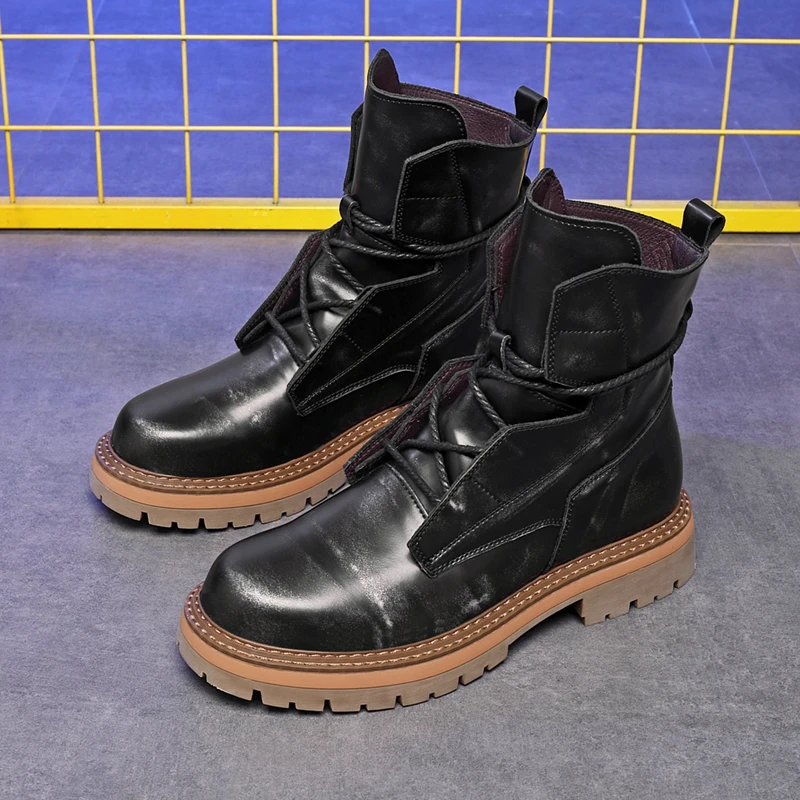 高端轻奢男款马丁靴男生秋季英伦复古皮靴厚底工装靴高帮男潮靴子