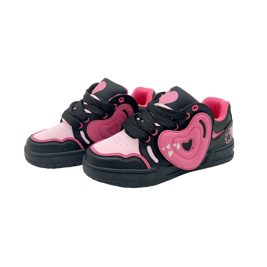 2024新款小众高街面包鞋国潮字母运动鞋情侣板鞋 93AQY010黑玫红