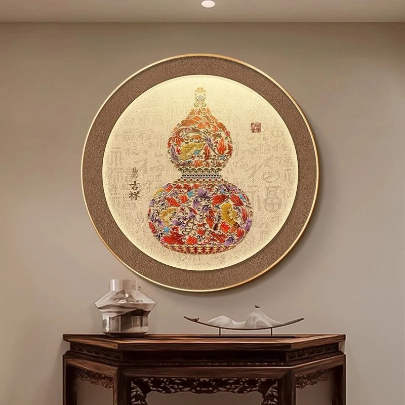 葫芦新中式客厅装饰画柿柿如意好寓意入户玄关挂画高档大气晶瓷画