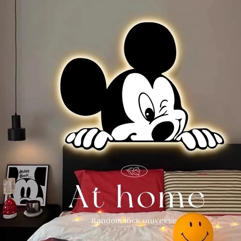 黑白米奇灯光画led氛围感ins风卧室装饰画客厅壁灯挂画发光床头画