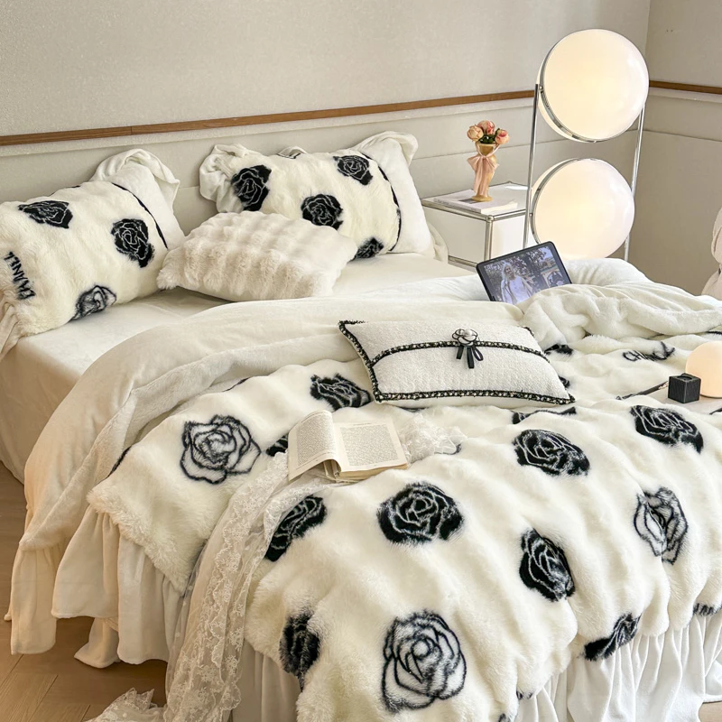 水星高端系列家纺牛奶绒四件套高级感小香风24秋冬丹麦绒轻奢法式