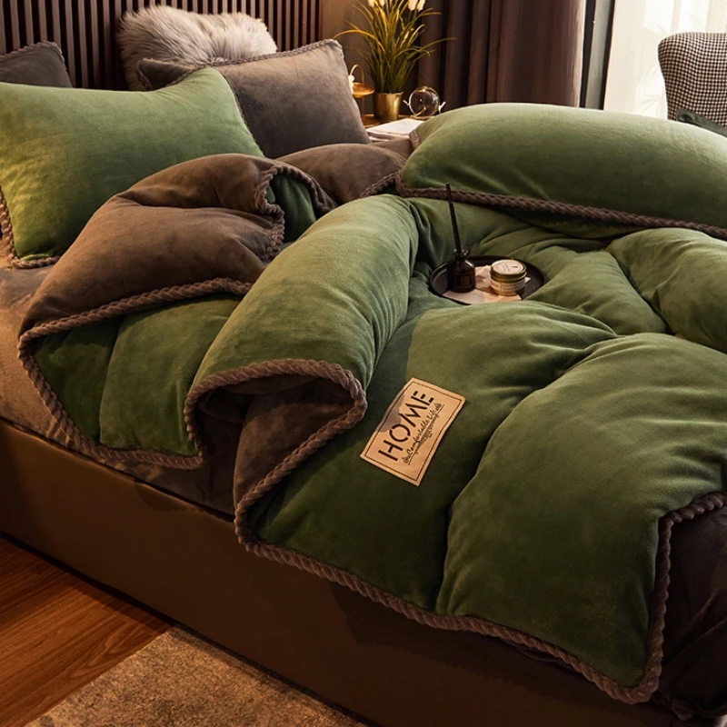 水星高端系列家纺冬季加厚牛奶绒被套被罩单件珊瑚绒床单四件套加