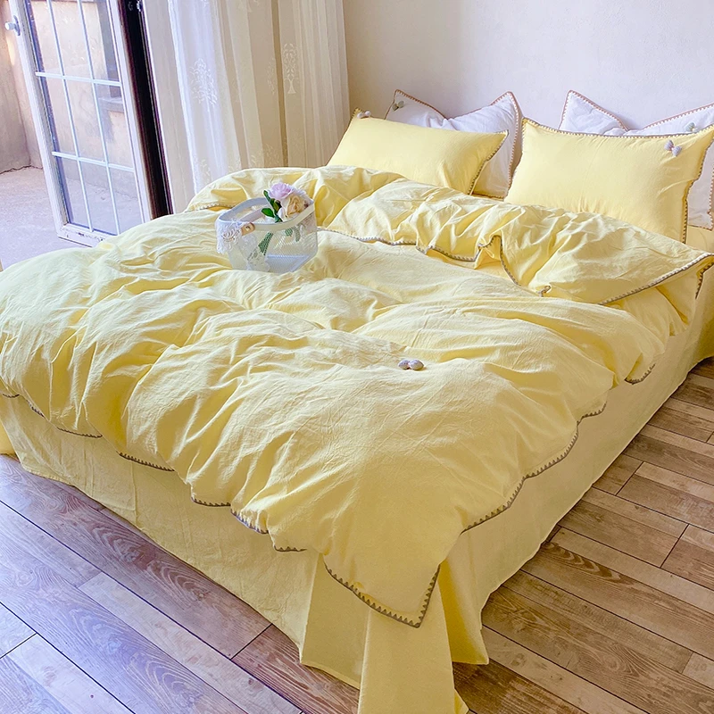 ins被套四件套纯棉裸睡100全棉水洗棉床单床笠四季款