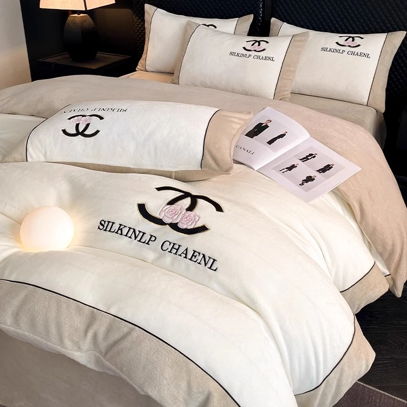 水星高端系列家纺轻奢牛奶绒床上四件套冬季双面加厚法兰绒被套床