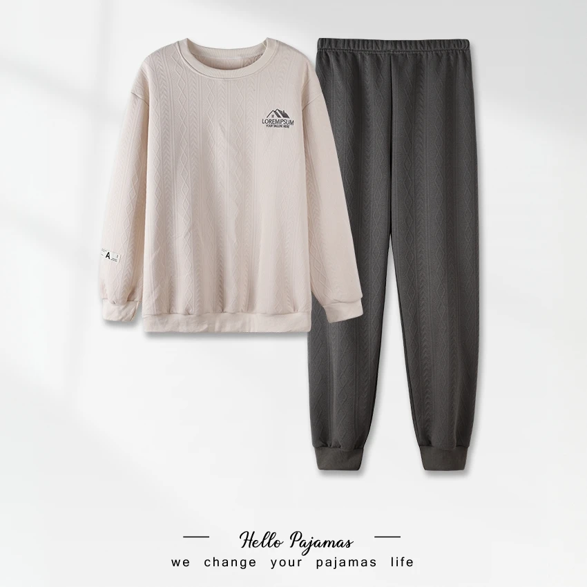 帕兰朵空气棉睡衣男士春秋加厚纯棉长袖家居服秋冬薄夹棉夹层套装