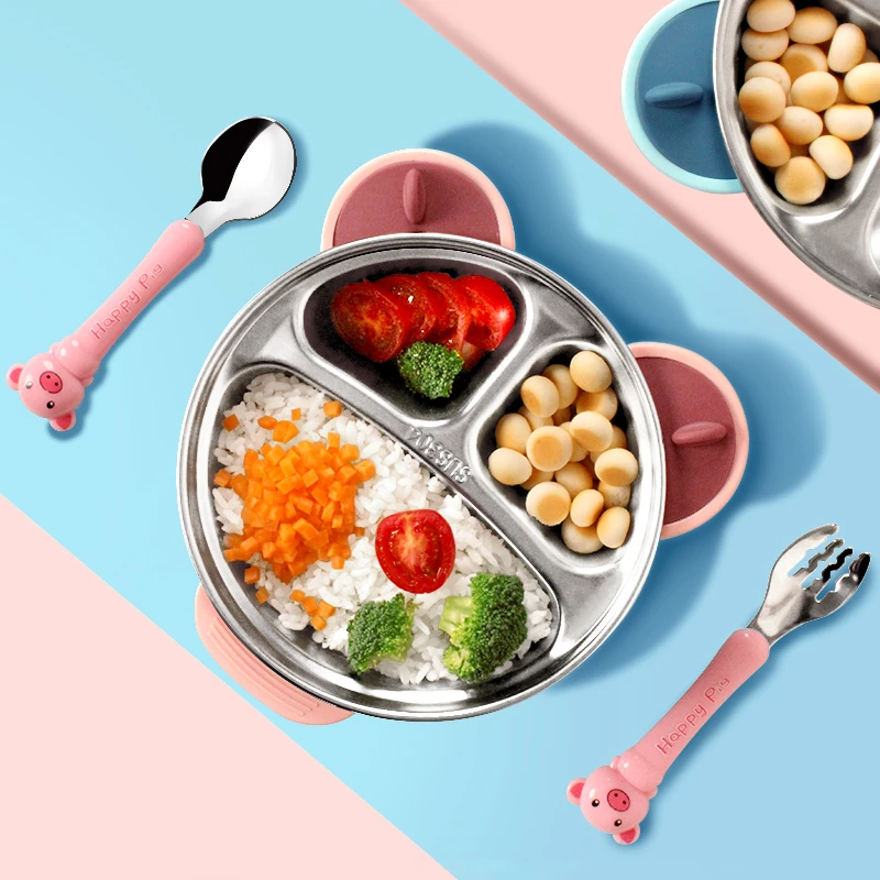 316L不锈钢宝宝餐盘吸盘式婴儿童餐具注水保温辅食吸盘小孩专用碗