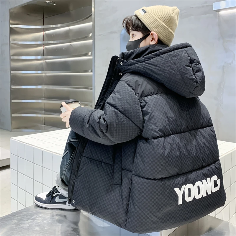 儿童装男童棉服2025中大童冬装加厚潮酷格子字母外套保暖帅气潮