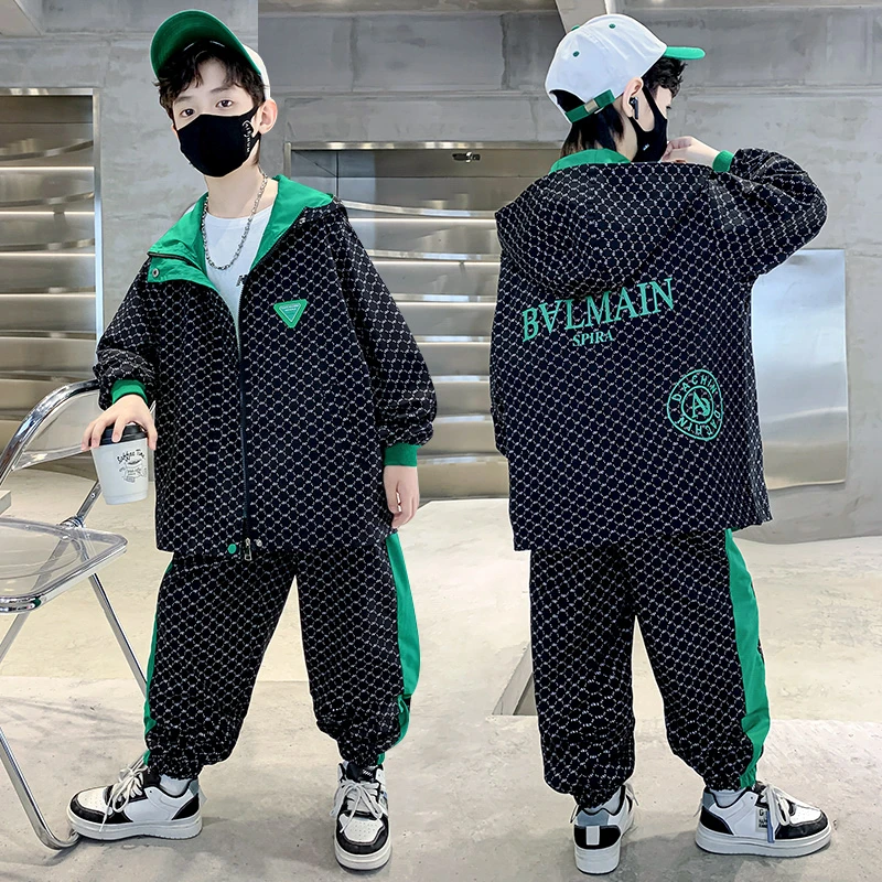 儿童装中大童男童春秋款字母印花套装帅气男孩洋气运动韩版时尚潮