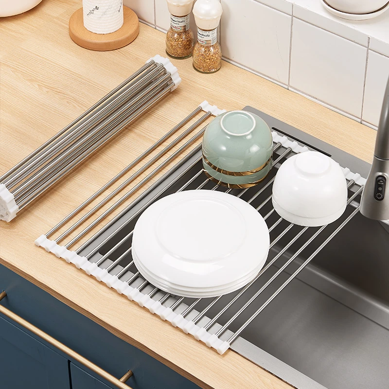 厨房水槽沥水架可折叠卷帘多功能不锈钢滤水沥水水槽置物架沥水垫