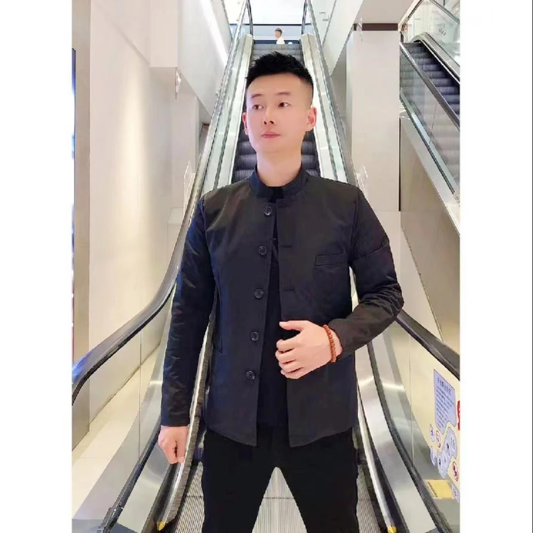 高品质新款秋冬中山装立领夹克外套休闲运动男士潮流经典夹克外套