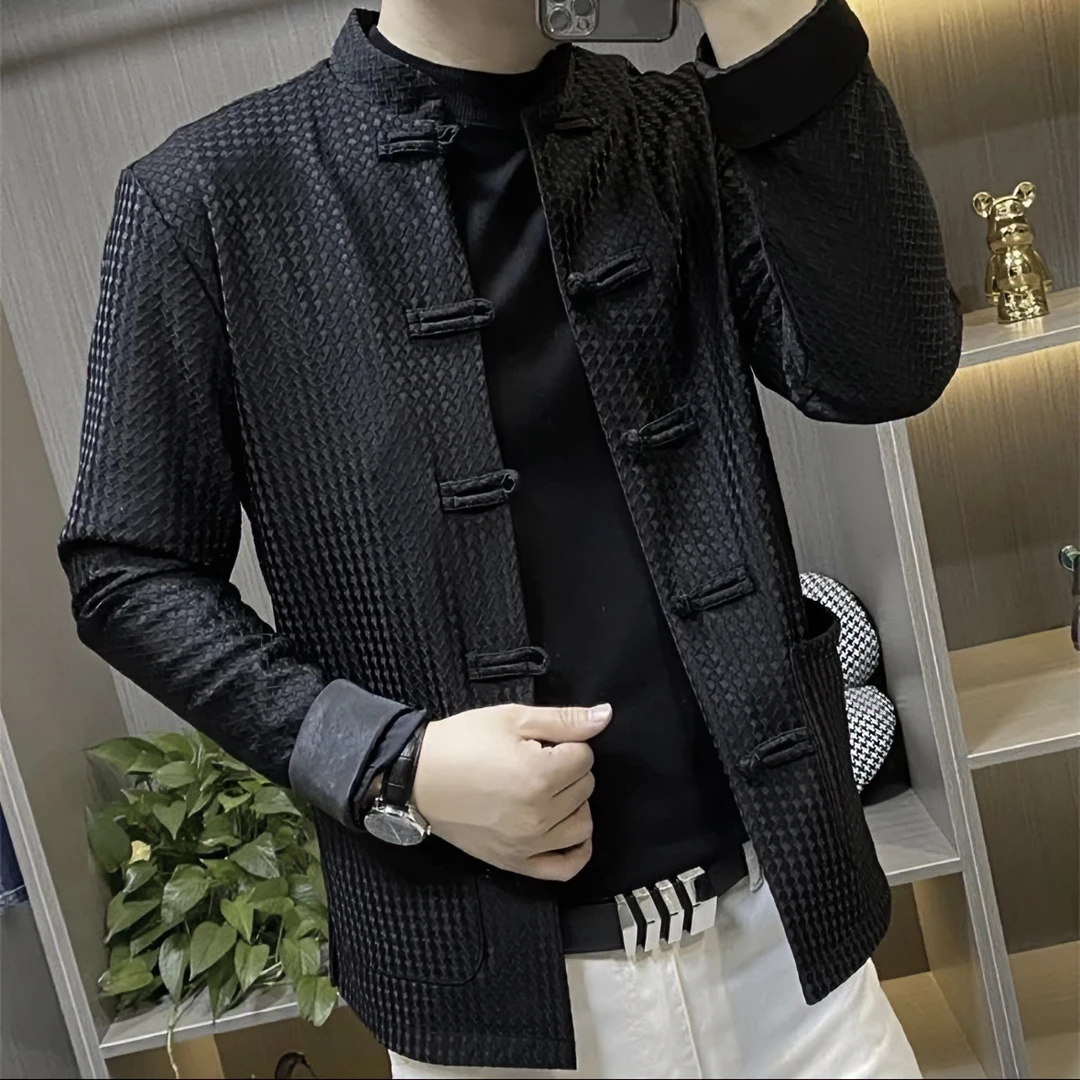 2024春夏新品男士唐装时尚外套男中国风盘扣修身立领夹克衫男装潮