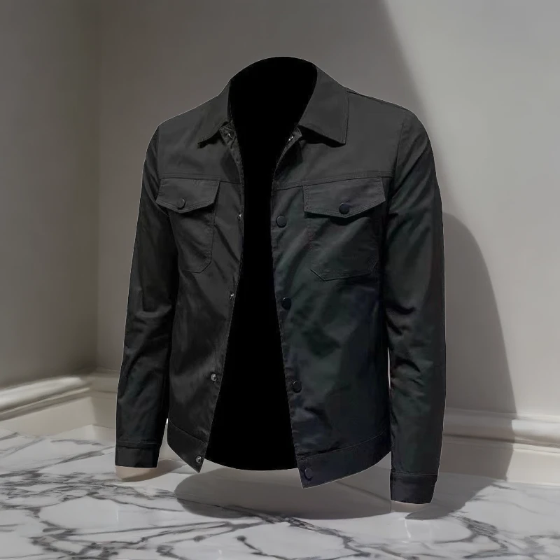 2024春季新款翻领纯色夹克男高档工装商务百搭韩版修身休闲男外套