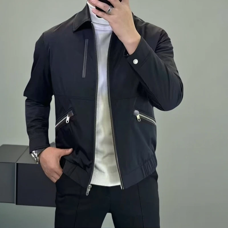 秋冬季高档欧货2024新款时尚休闲翻领商务夹克男百搭翻领加厚棉服