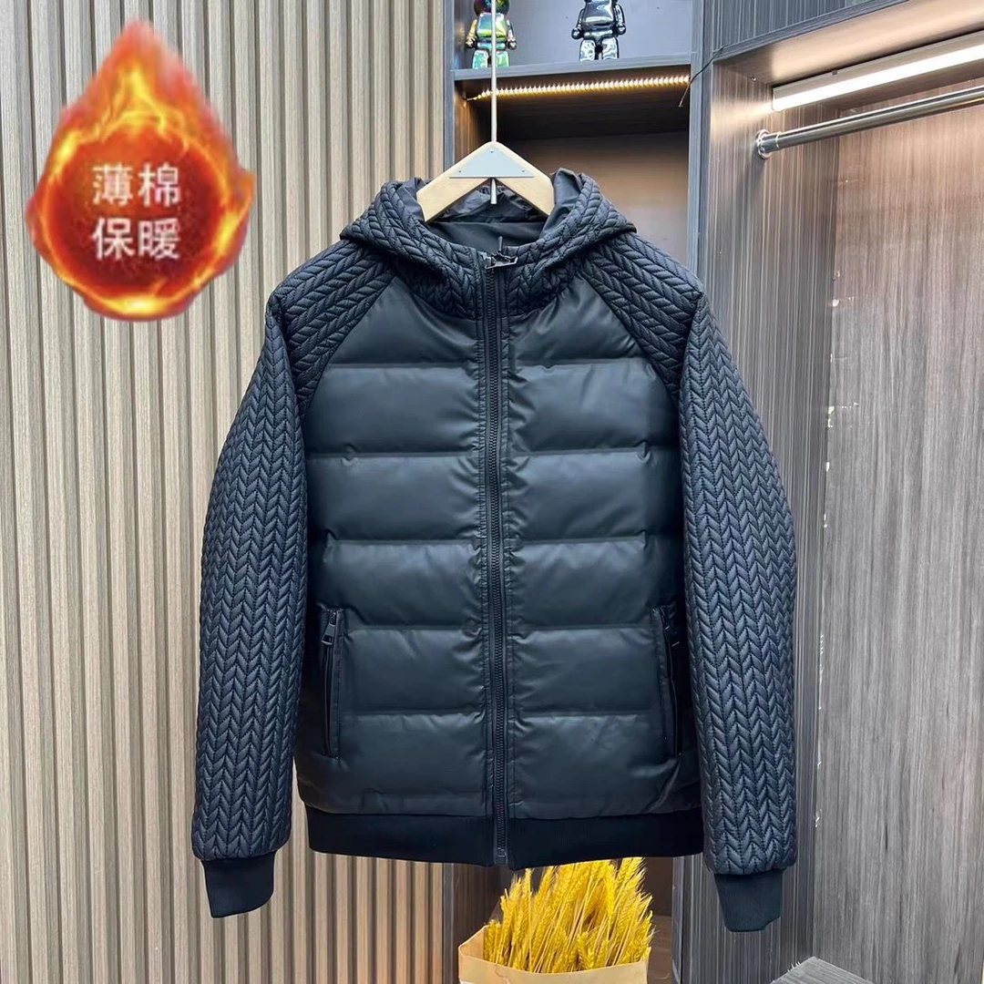 高品质2023秋冬季新款麦穗拼接时尚连帽加厚保暖宽松轻薄棉衣外套