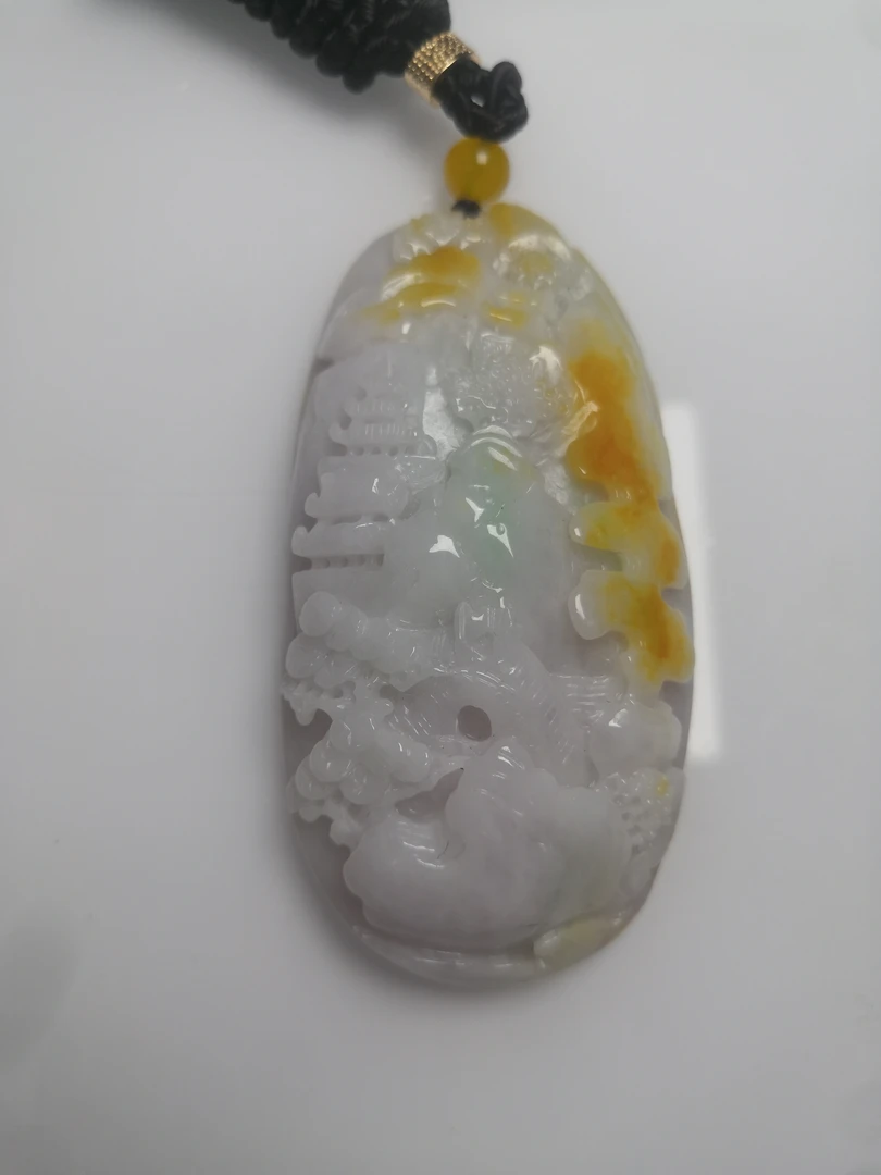 天然翡翠A货三彩山水大件厚装吊坠一件