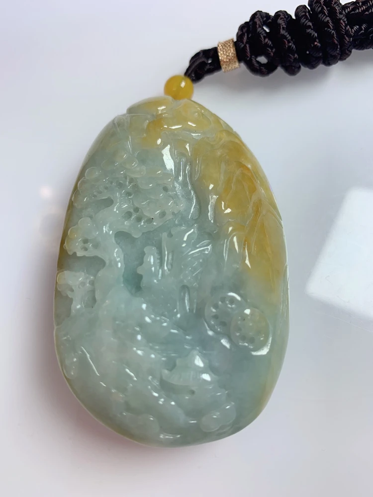 天然翡翠A货无滤镜实拍大件厚装山水一件