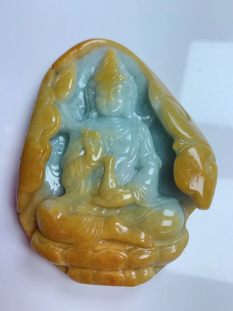 天然翡翠A货双彩大件厚装观音吊坠（也可当手把）一件