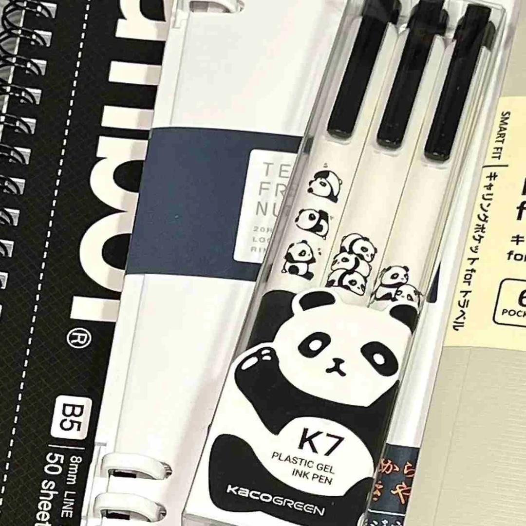 KACO新品熊猫派对限定笔ins高颜值学生考试简约按动0.5黑色中性笔