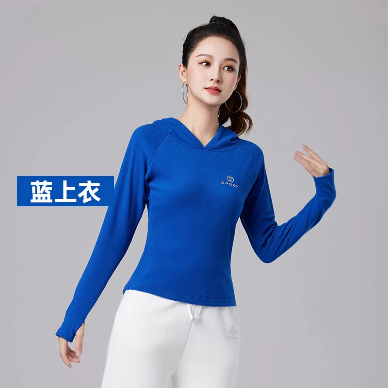 2023新款秋冬时尚健身运动休闲加绒夜跑长袖跑步连帽上衣女舞蹈服