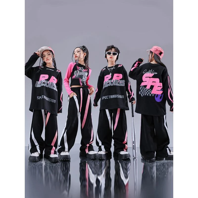 街舞儿童潮服酷帅男童嘻哈潮牌套装hiphop炸街女童爵士舞服演出服