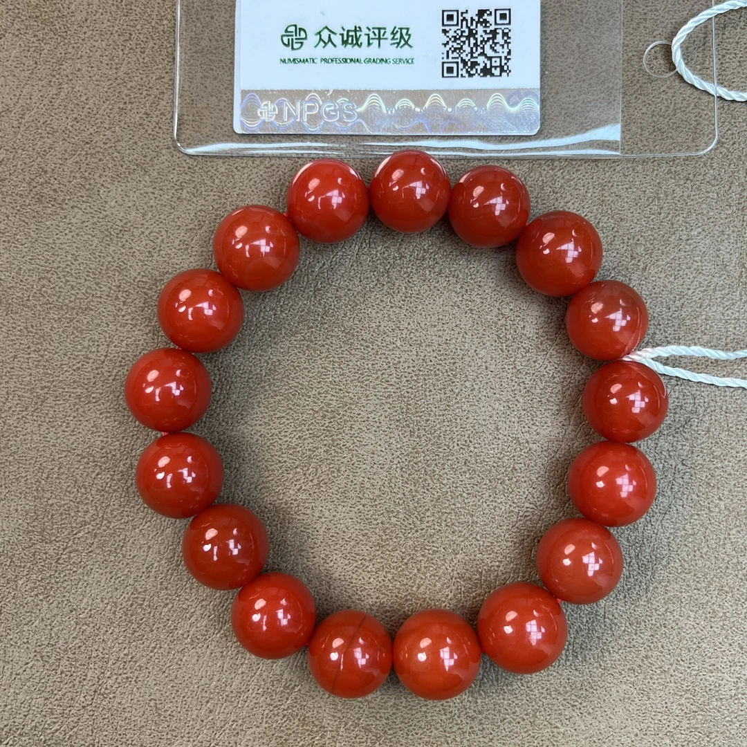 原矿南红手串 素串 卡14 亮面 YZ0392[燕赵造物司]