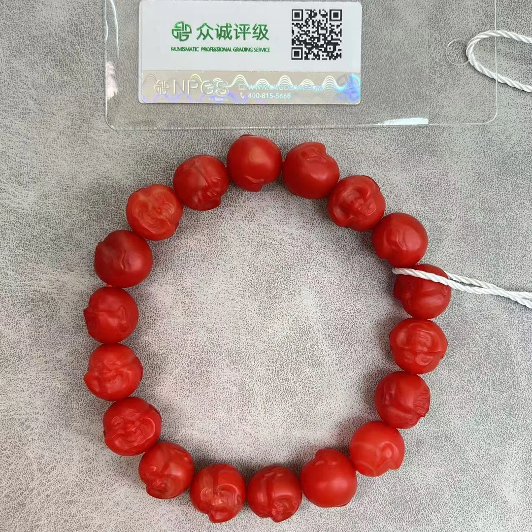 福利品 原矿南红手串 颗颗雕刻笑脸佛YZ0314［燕赵造物司］