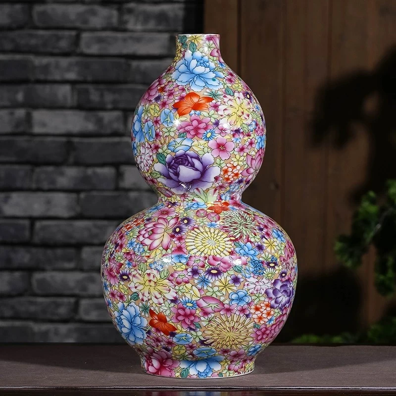 景德镇高温陶瓷摆件万花葫芦瓶