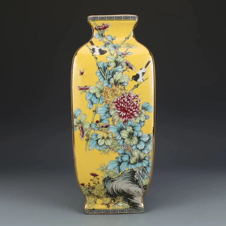 景德镇高温陶瓷摆件  四方瓶