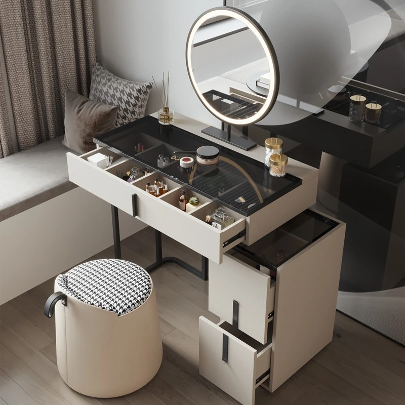 北欧轻奢梳妆台伸缩化妆桌小户型卧室现代简约ins风收纳柜一体柜