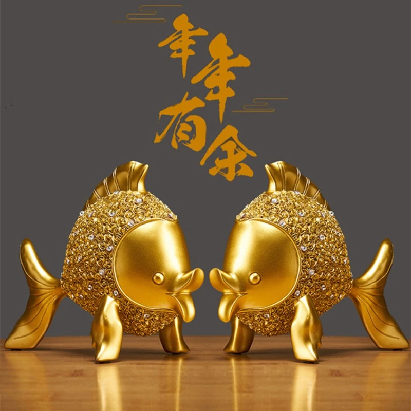 鱼摆件金鱼接吻鱼新款家居饰品摆件客厅摆件年年有余酒柜玄关