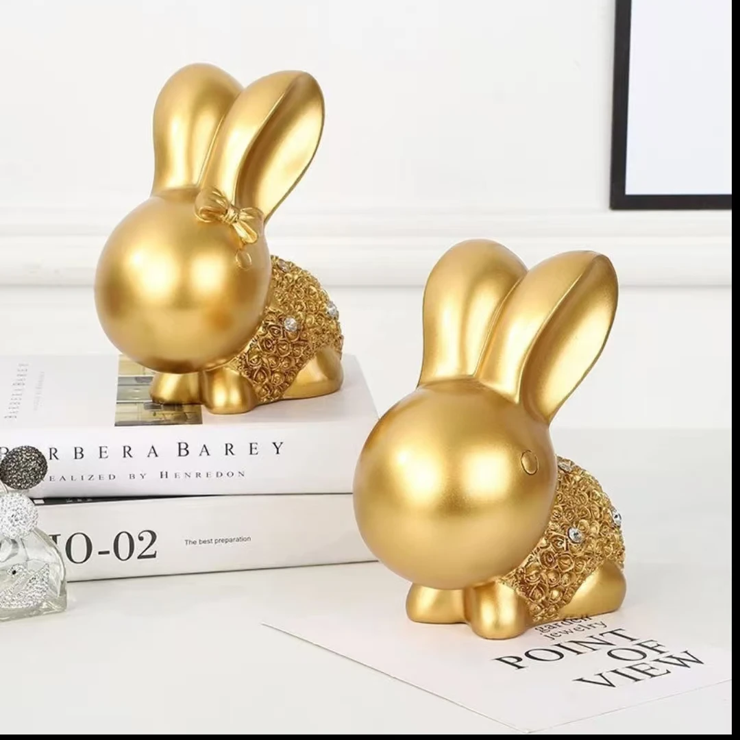兔子摆件对兔轻奢高档卧室创意简约玄关欧式摆设
