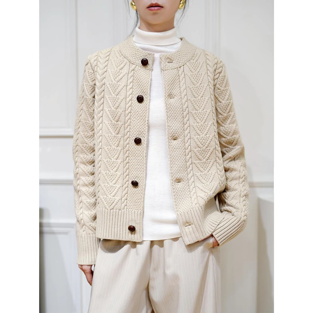 南港的秋 港风复古圆领麻花秋冬针织开衫