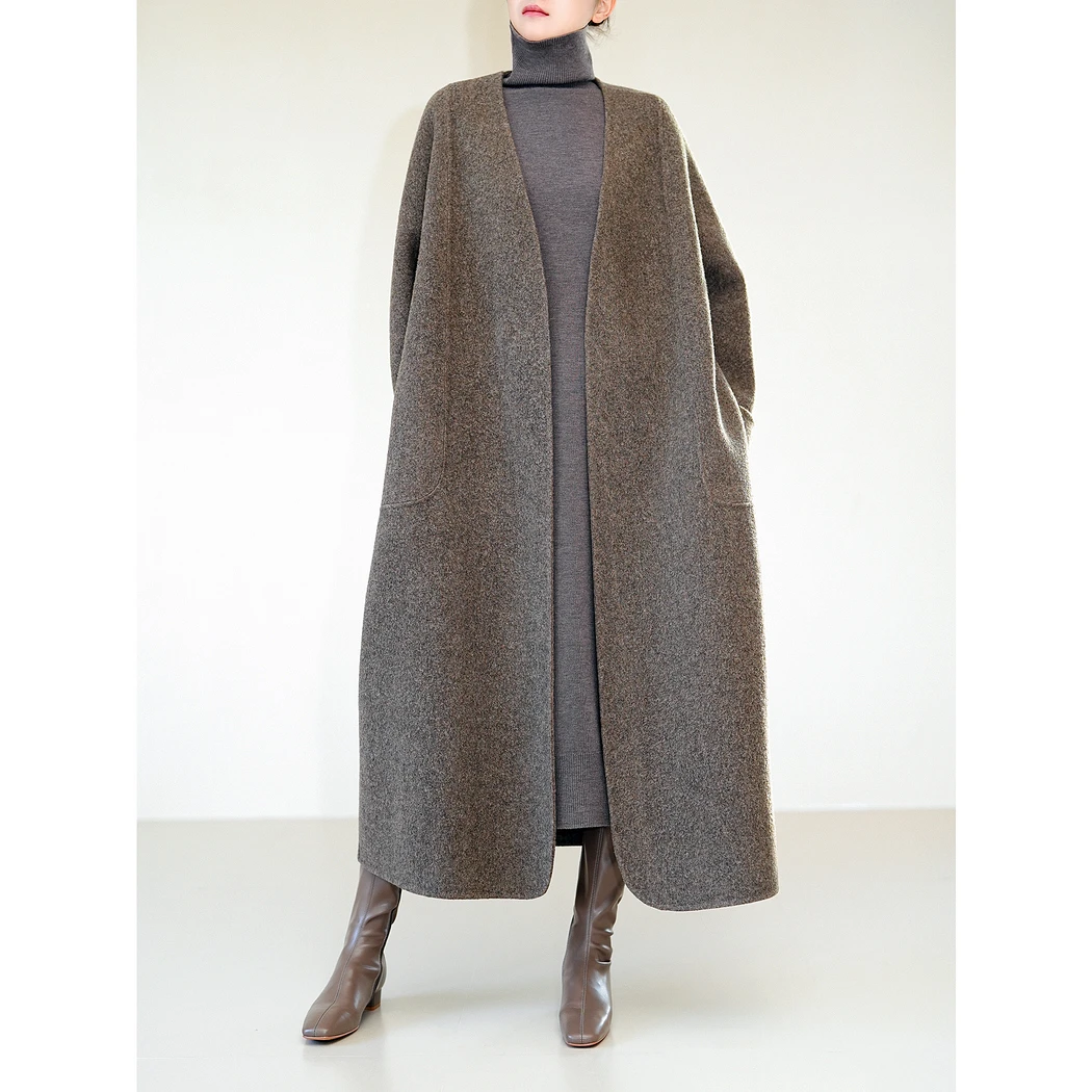 曼城旧事  赫本风高级感女秋冬气质宽松外套无领长款大衣