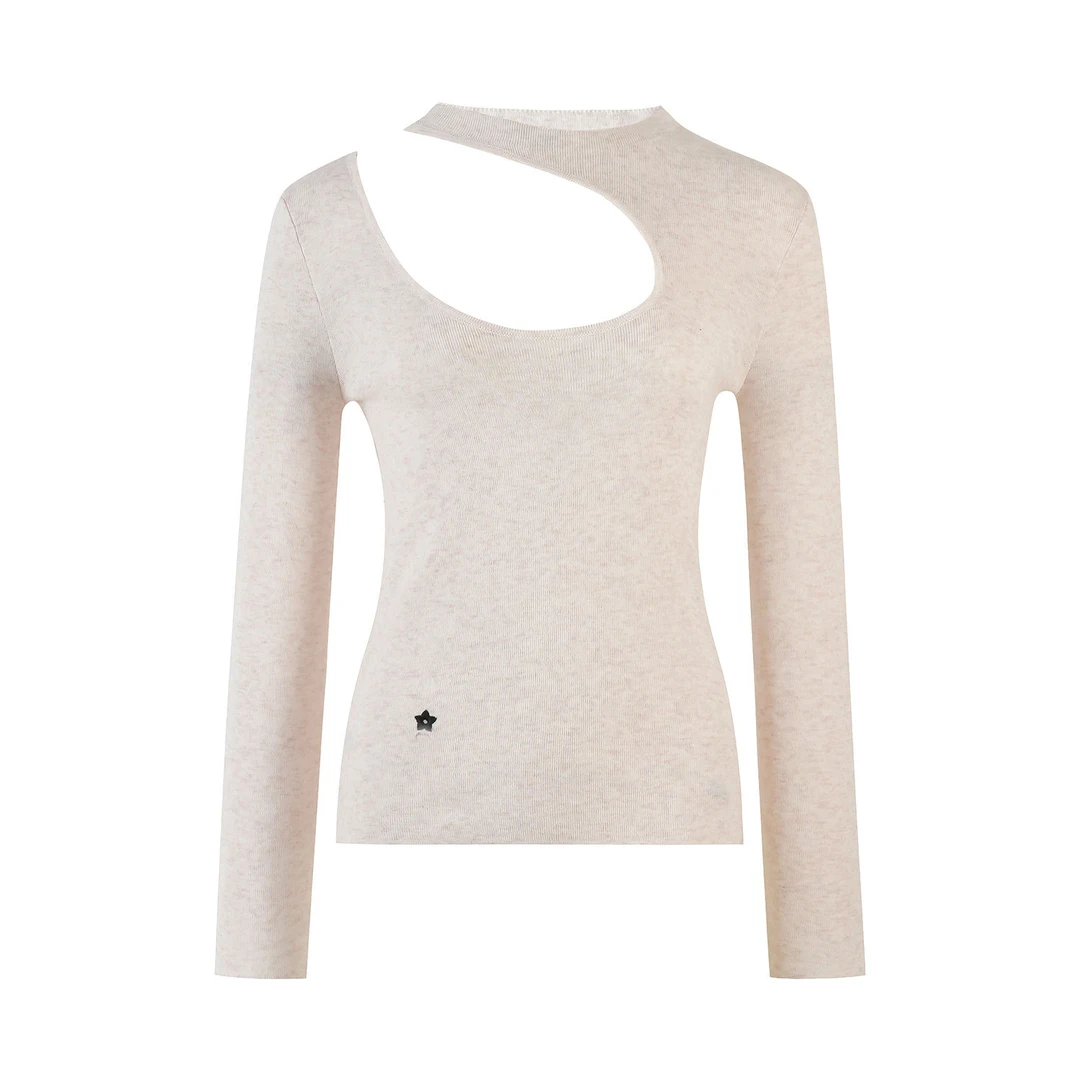 针织衫女士春秋露背锁骨毛衣长袖内搭打底衫2025新款字母别致上衣