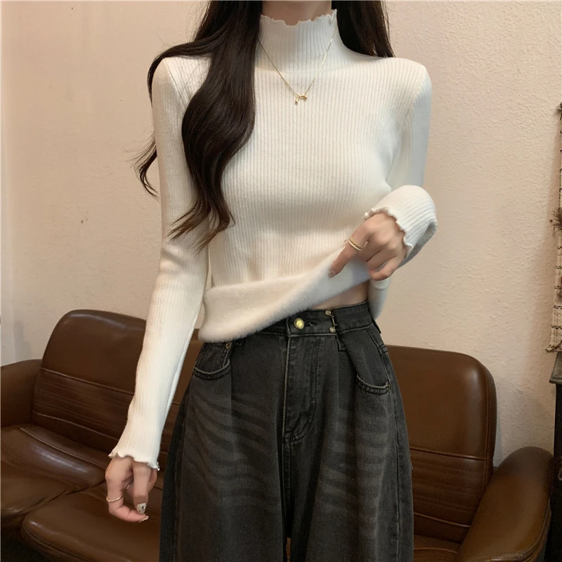 针织衫女半高领打底衫内搭秋冬洋气加绒毛衣2024年新款高级感上衣