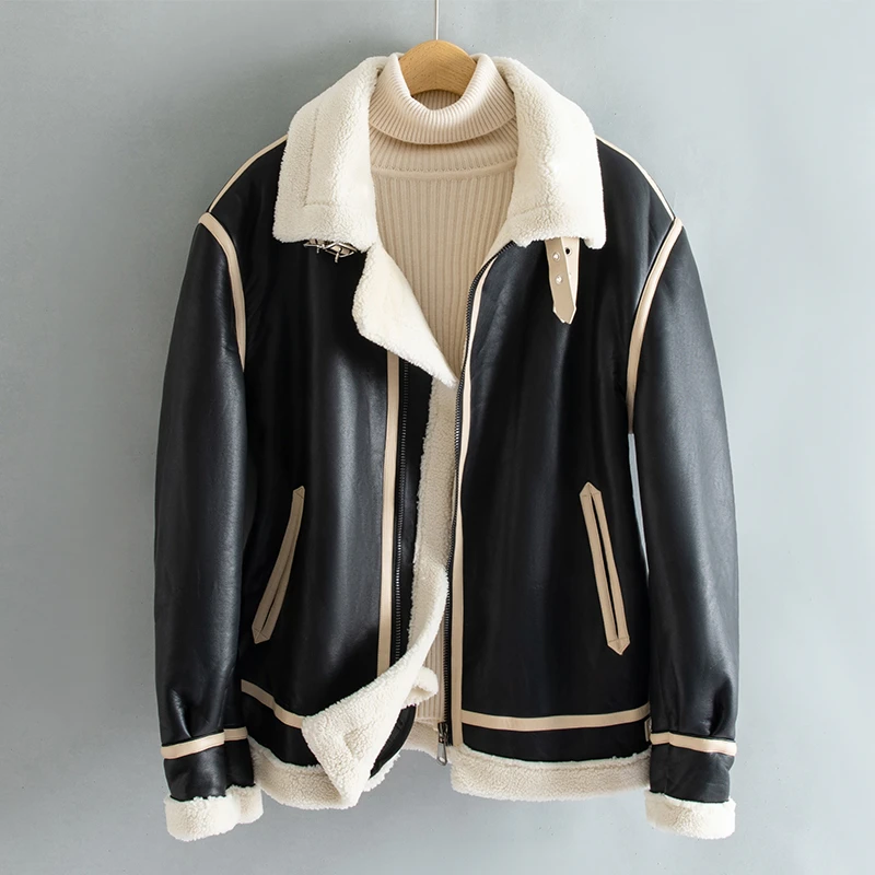 BOY NORMAN加厚保暖皮毛一体皮衣男士撞色棉衣冬季休闲时尚机车服