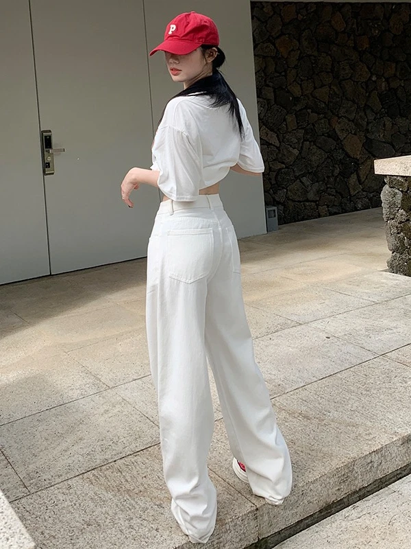 【送腰带】牛仔宽松阔腿裤2024新款高腰百搭显瘦休闲水洗长裤女ins