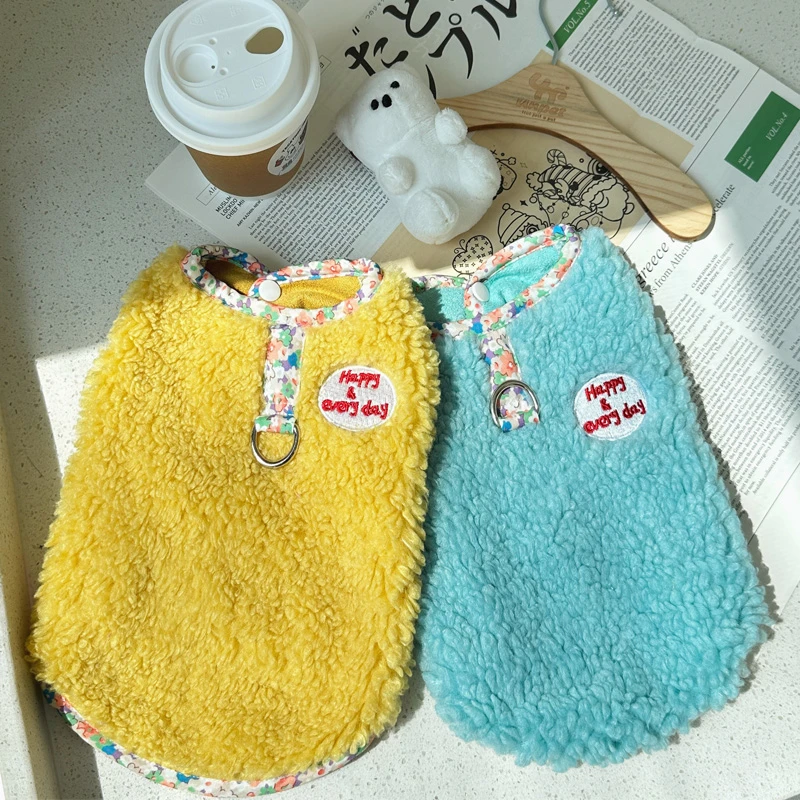碎花绒背心ins风小型宠物博美猫咪泰迪宠物狗狗秋冬款狗狗衣服
