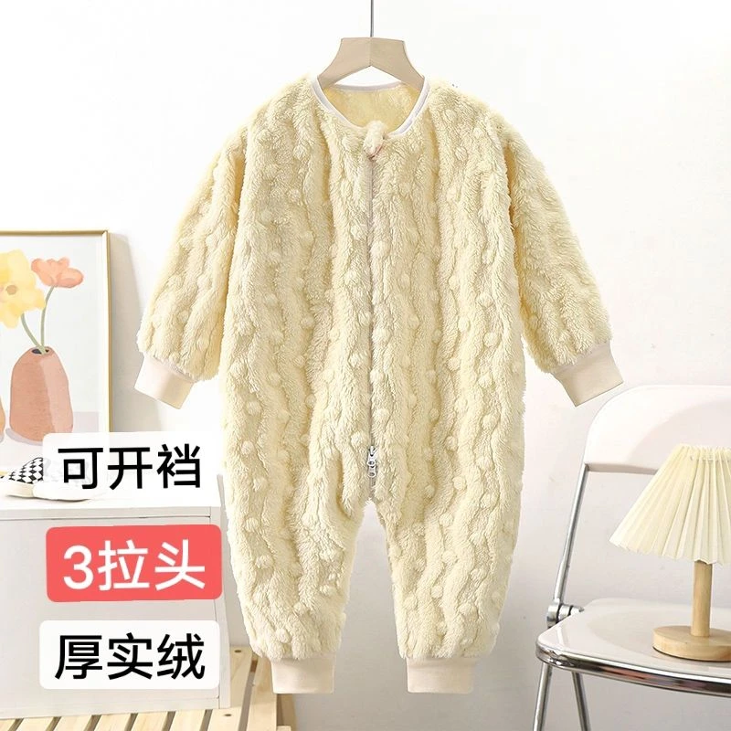 大板连体衣婴儿保暖连身衣加绒加厚绒连体宝宝睡袋爬服家居服哈WH