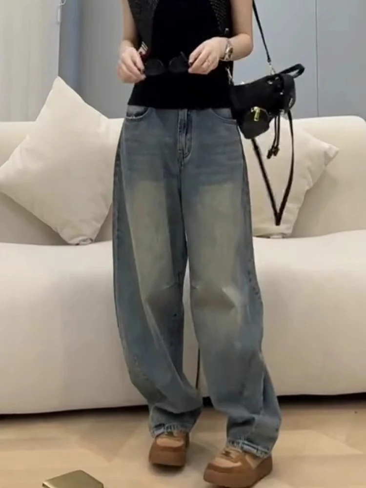 阔腿裤显瘦萝卜牛仔裤子女2025秋季新款弯刀裤大码拖地香蕉裤高腰