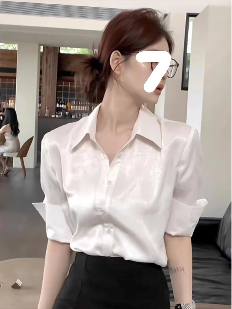 纯欲风高级感气质五分袖翻领衬衫女夏季新款时尚复古修身显瘦上衣