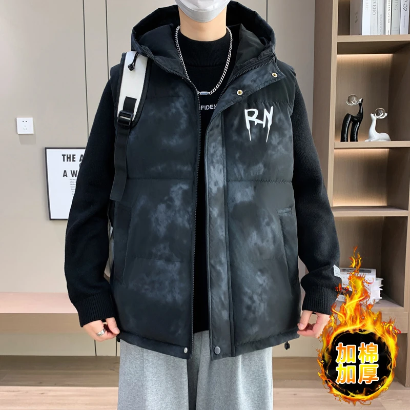 青少年初高中生秋冬季新款时尚潮流百搭休闲羽绒棉加厚连帽马甲