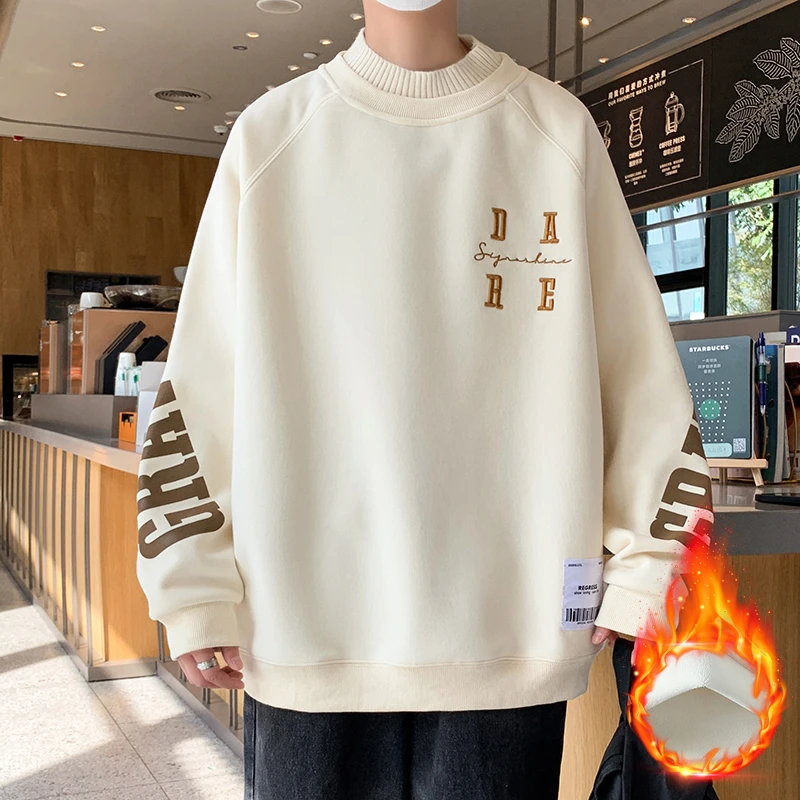冬季新款青少年初高中学生男孩服装加绒加厚半高领卫衣保暖打底衫